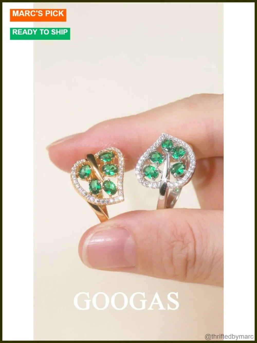 925 Sterling Silver Green Emerald Leaf Ring for Women
